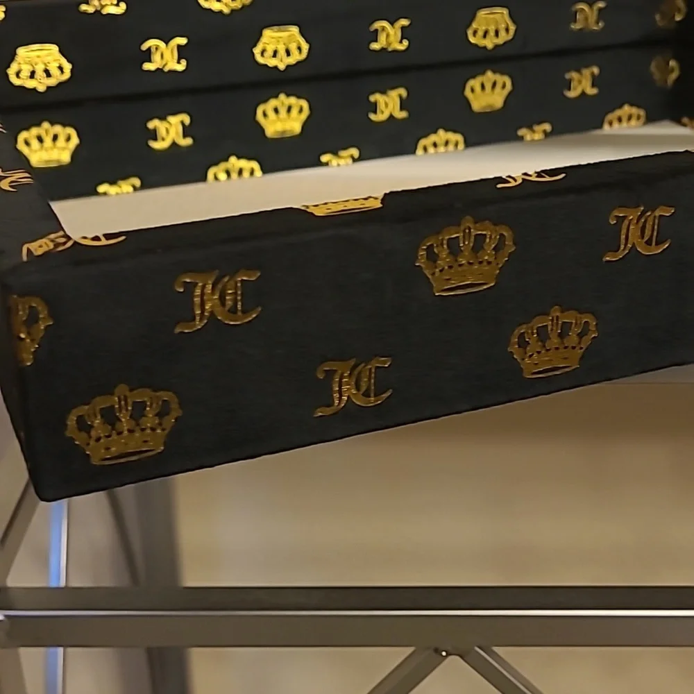Juicy Couture Luxury Black and Gold Mirrored Table Trinket Decorative Tray